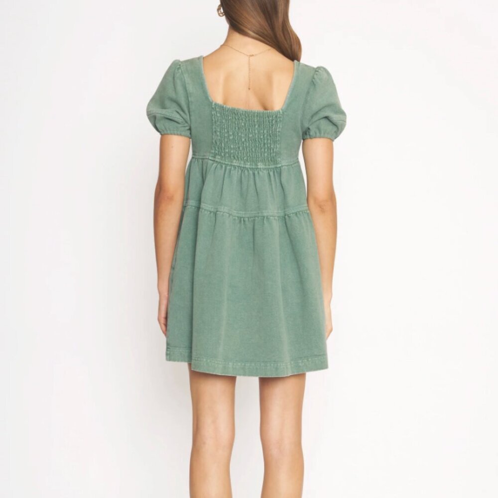 NWT Anthropologie 4SI3NNA Janessa Dress Green Denim Womens Size Large L $128 - Picture 2 of 4
